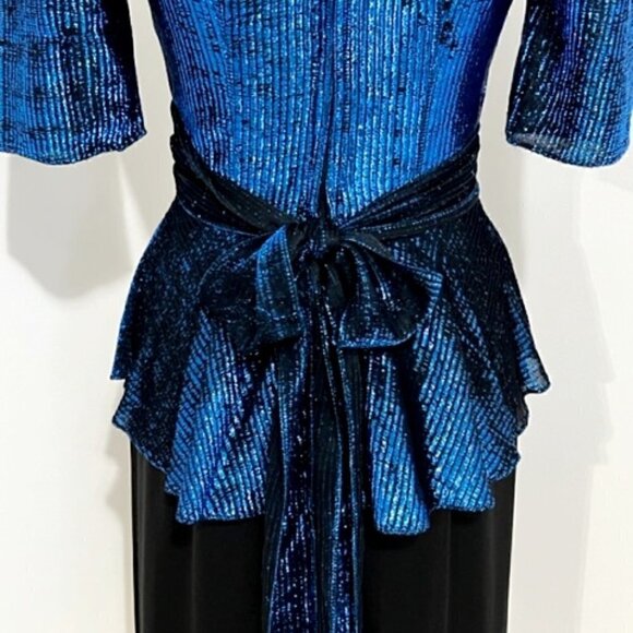 Vintage Diamond’s Run Black & Blue Metallic Lame Peplum Dress - Picture 4 of 7